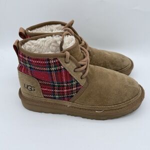 UGG NEUMEL II TARTAN CHESTNUT/RED PLAID YOUTH KIDS CHUKKA BOOT SZ 1 1112151k